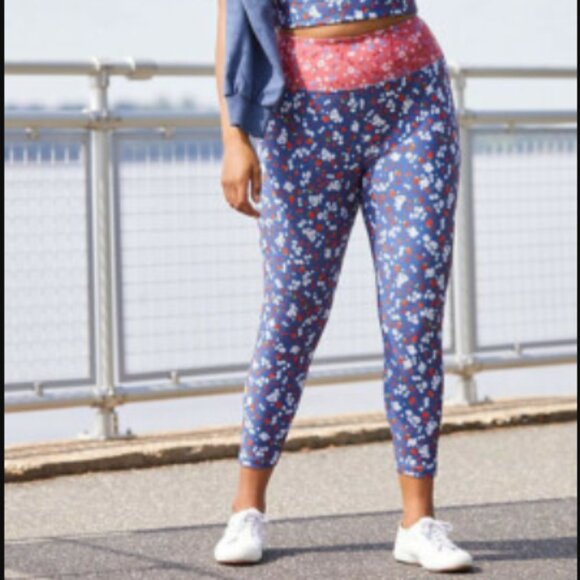 Anthropologie x Kachel Floral Contrast High Waist 1X Leggings Pink/Blue Print - Picture 1 of 5